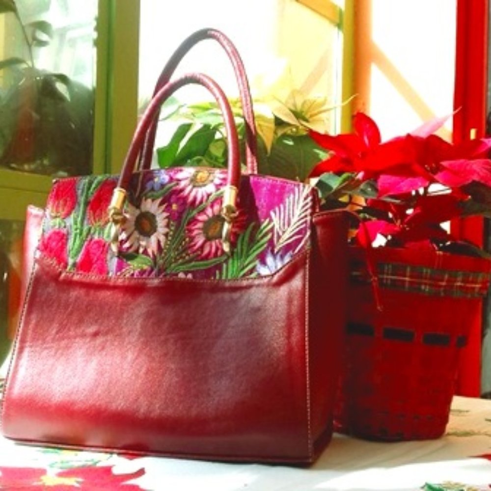 Leather and embroidery handbags